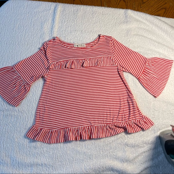 Copper key red and white stripped top with bell 3/4 sleeves girls size 5 - Picture 1 of 4